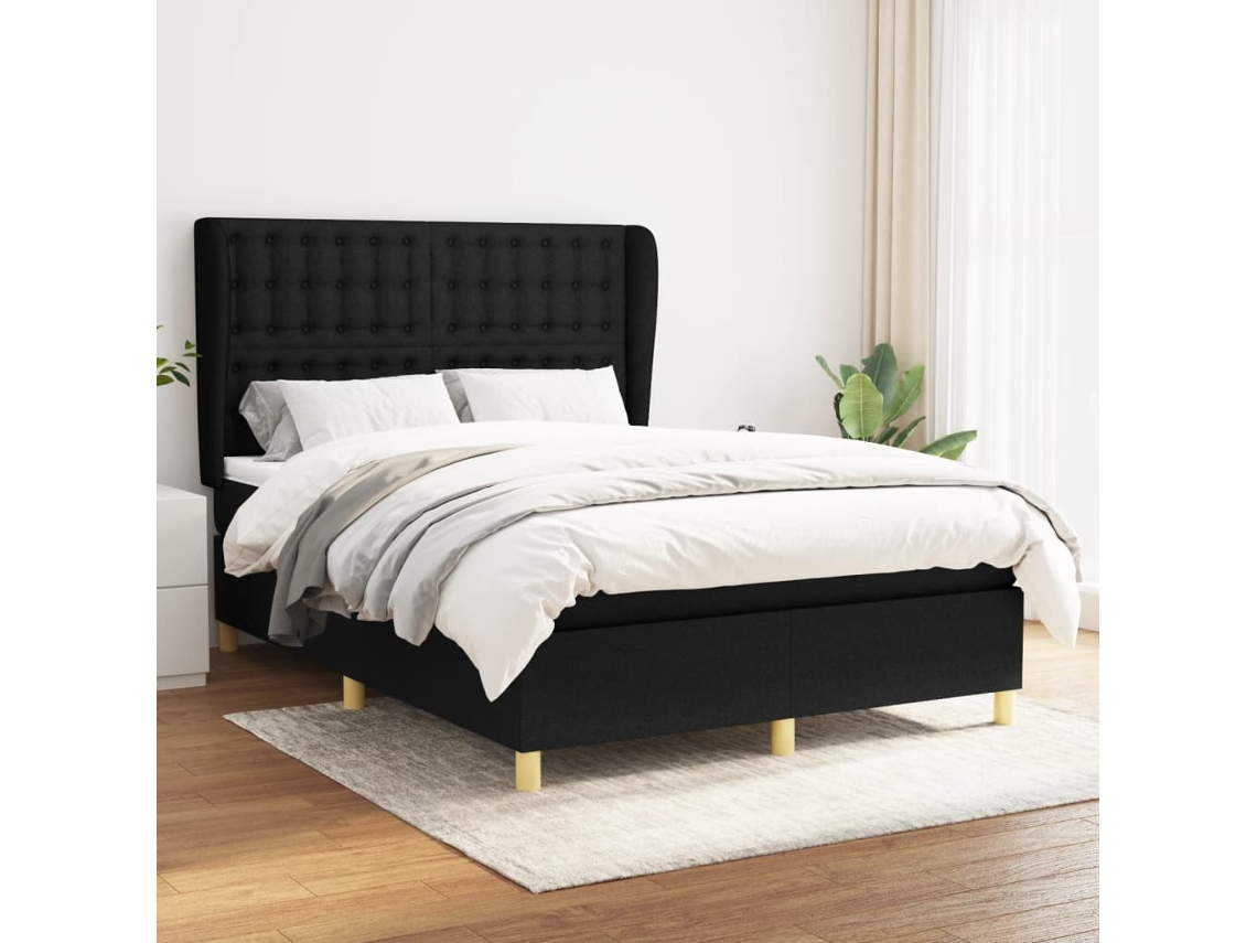 Vidaxl Cama Com Molas/colchão 140x190 Cm Tecido Preto