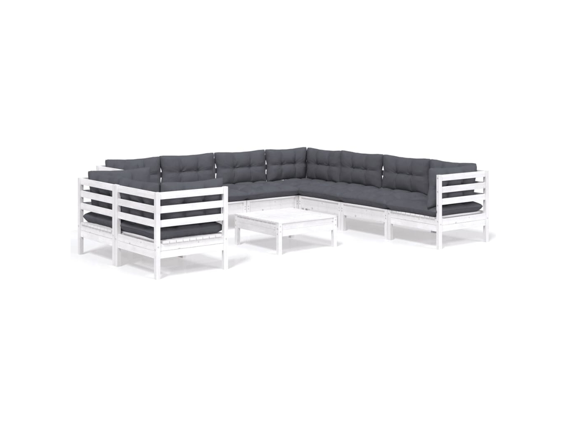 Conjunto de 10 Garden Lounge com Almofadões Pinho Maciço Branco MAISON EXCLUSIVE
