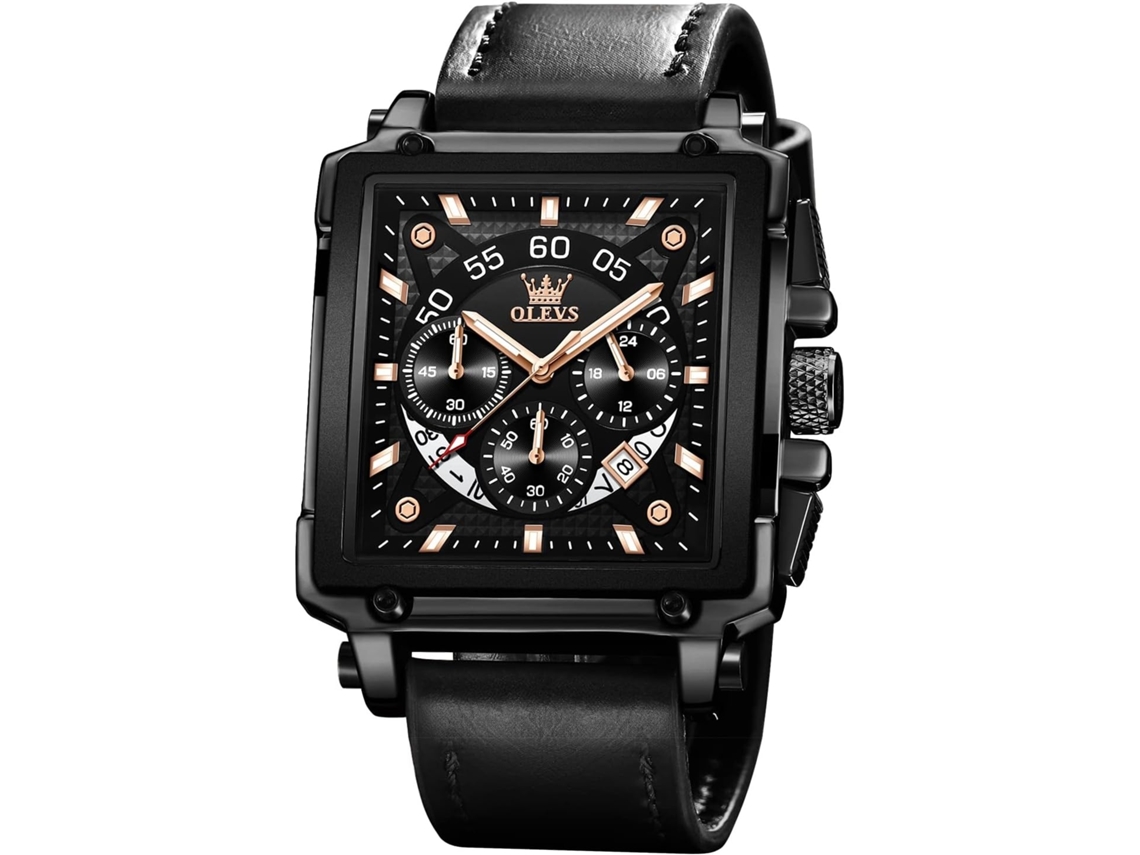 Lurelia Relógio Digital Masculino, Movimento De Quartzo, Cronógrafo, Data/calendário, 12/24h, Luminoso, Couro, Pele, Resistente À Água, Prata, Dourado