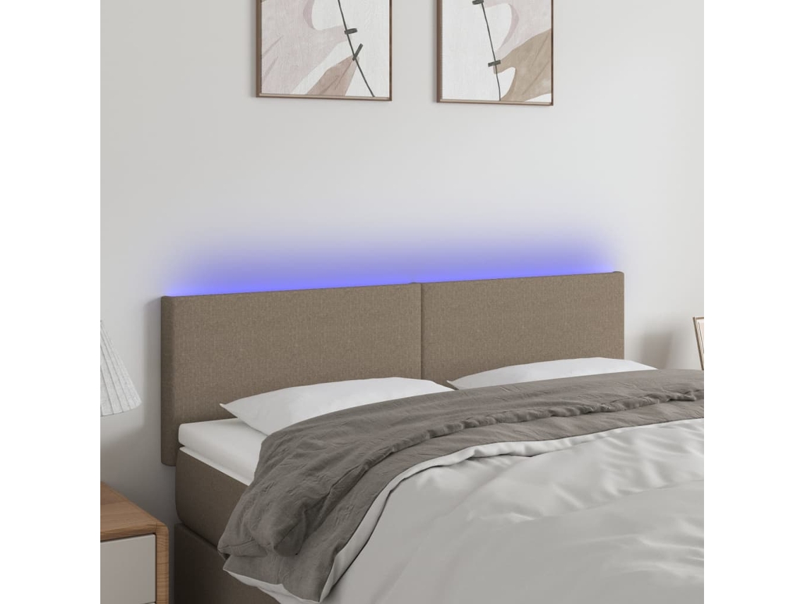 Vidaxl Cabeceira Cama Luzes Led Tecido 144x5x78/88cm Cinza-acastanhado