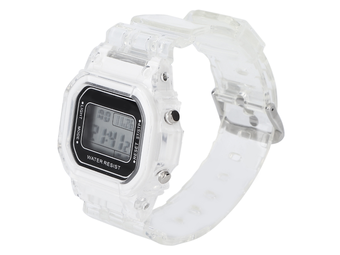 Relógio Digital Esportivo Impermeável com Luz Nocturna Quadrado Branco