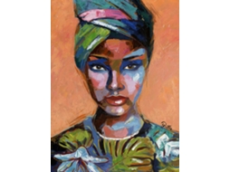Quadro a Óleo HISPANOHOGAR Mulher com turbante sobre fundo cor-de-laranja (70x100cm)