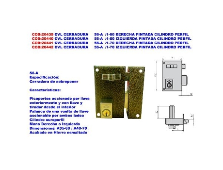 Cvl cerradura     56-a  -1-70 izquierda pintada cilindro perfil