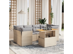 Vidaxl 7 Pcs Conjunto De Sofás P/ Jardim Com Almofadões Vime Pe Bege