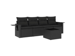 Conjunto de 5 Sofás de Jardim com Almofadões Vime Pe Preto MAISON EXCLUSIVE (5 pcs)