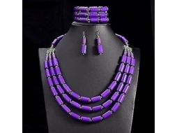 2026 conjunto de Joias para Mulher: Colar, Brincos e Pulseira de Aço Inoxidável Dourado Púrpura