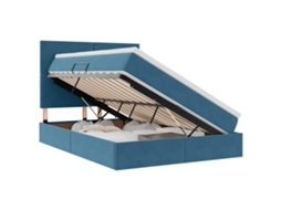 Cama com Arrumação e Led Azul Escuro Veludo MAISON EXCLUSIVE (140x200 cm)
