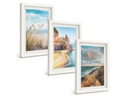 Composição De Quadros Paisagens, Praia, Penhascos, Cidade Moldura Branca Quadros Para A Sala De Estar Espelharte (3 Peças 20x30 Cm)