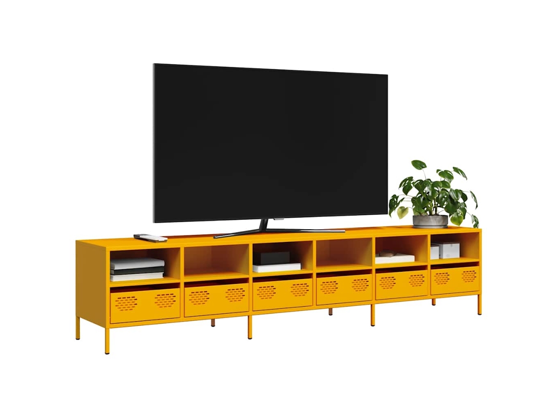 Vidaxl Móvel De Tv 202x39x43,5 Cm Aço Laminado A Frio Amarelo Mostarda
