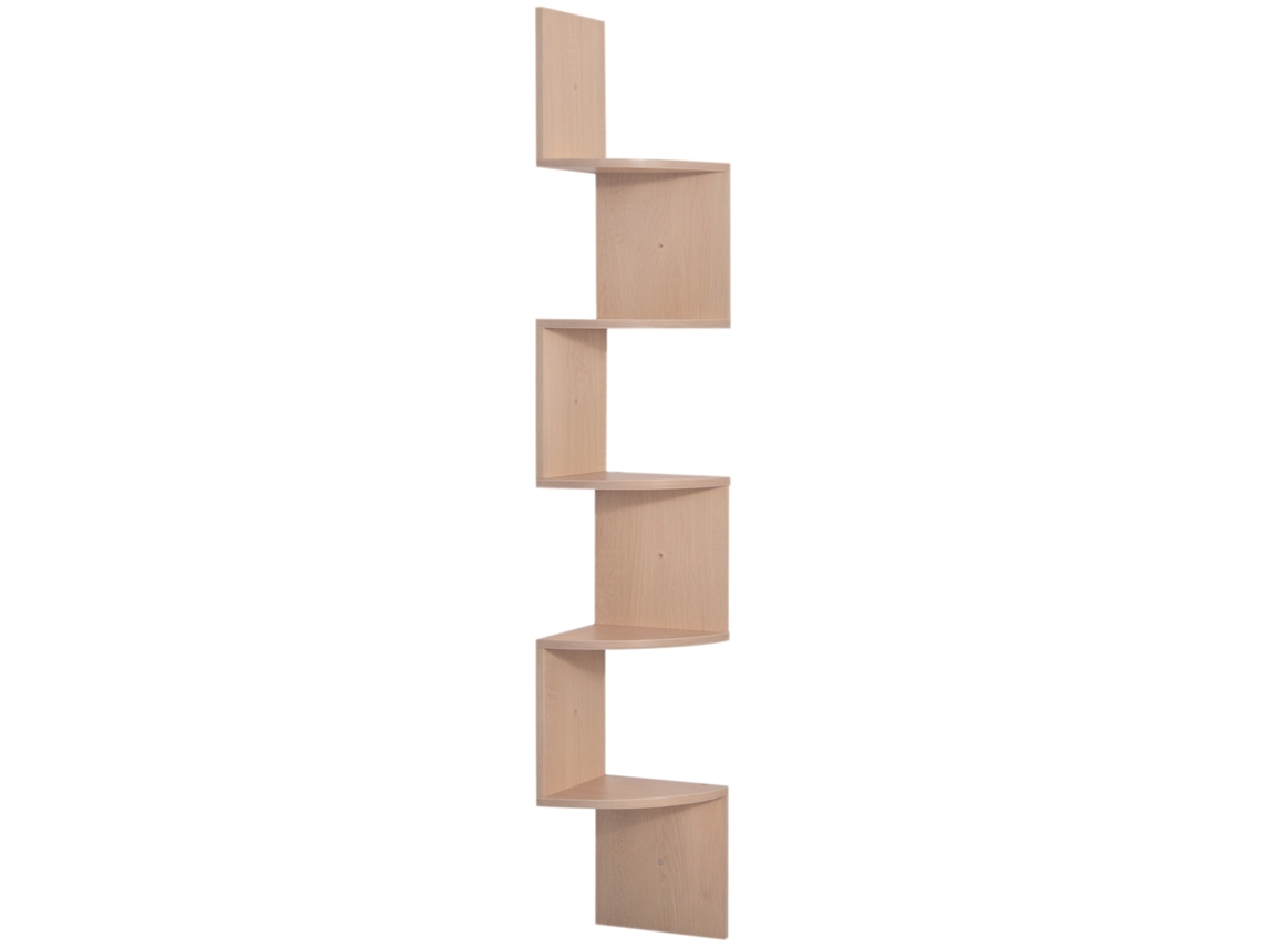 Estante de Canto de Parede com Design em Ziguezague, 5 Prateleiras e Estrutura Compacta, 20x20x126 Cm, Carvalho Claro CHEZMOI