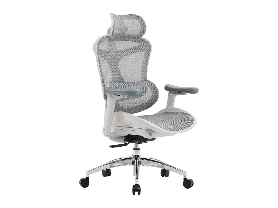 Cadeira ergonômica Doro C300 com apoios de braços 3D, suporte lombar autoajustável, mecanismo de peso e tela. Certificação TÜV/SGS. Branca. Sihoo (150 kg).