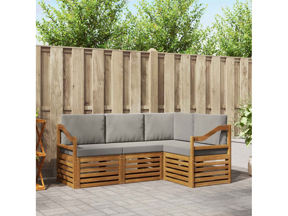Vidaxl Conjunto De Sofás Para Exterior 4 Unid. Cinza Natural E Claro