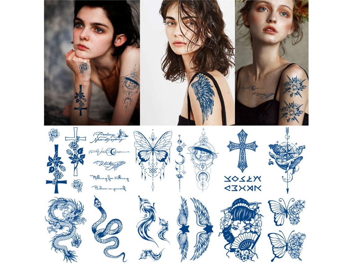 12 Adesivos De Tatuagem Temporária À Base De Ervas Para Arte Corporal No Braço