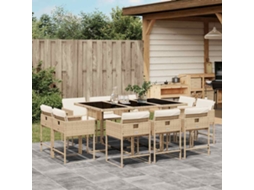 Vidaxl 11 Pcs Conjunto De Jantar P/ Jardim Com Almofadões Vime Pe Bege
