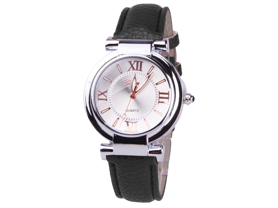 Relógio de Pulso Feminino Simples com Correia de Couro Pu e Movimento de Quartzo