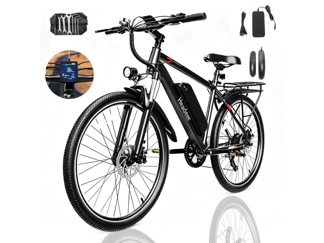 Bicicletas Elétricas Headeer Bk1350 Pneus 26", Autonomia 40-50 Km Velocidade Máx 35km/h, 500w, Bateria 48v15ah, Travões De Disco, Carga 150kg, Preto
