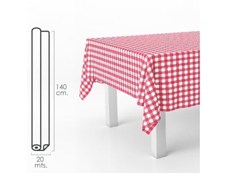Mantel hule rectangular cuadros rojos. impermeable antimanchas pvc 140 cm. x 20 metros. rollo recortable. interior y exterior