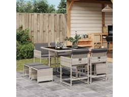 Vidaxl 9 Pcs Conjunto De Jantar P/ Jardim C/ Almofadões Cinzento Claro