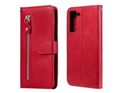 Capa De Couro Texturizado Para Samsung Galaxy S21 Fe, Com Zíper, Abertura Horizontal, Suporte, Compartimentos Para Cartões E Carteira.