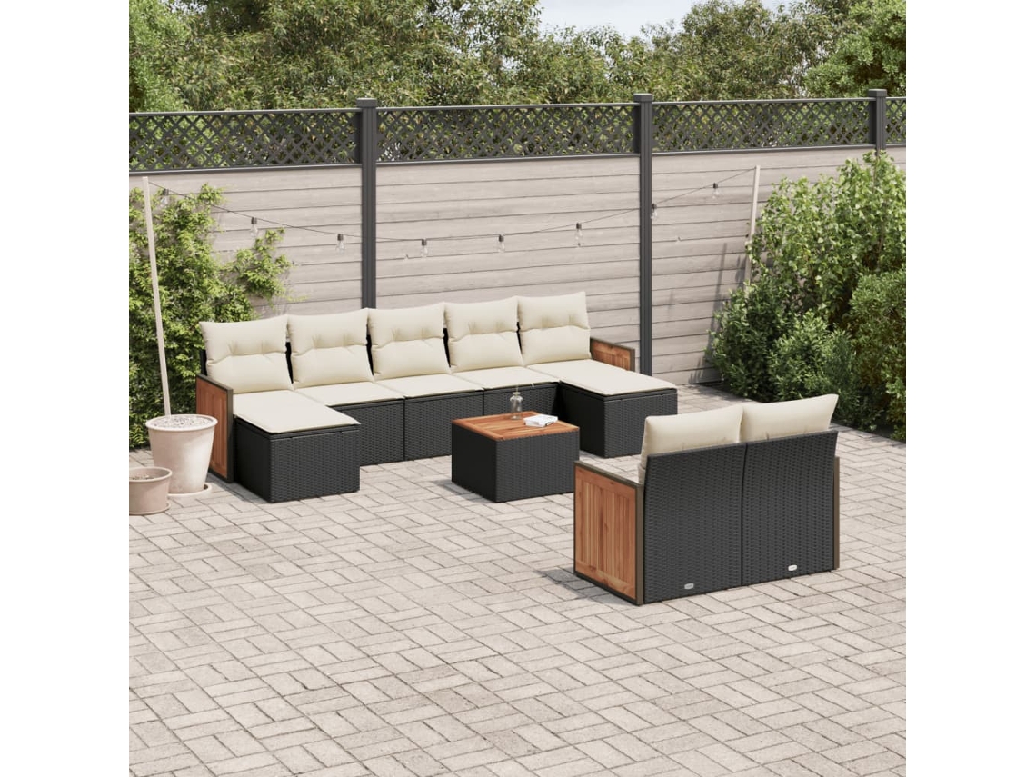 Vidaxl 10 Pcs Conjunto Sofás De Jardim C/ Almofadões Vime Pe Preto