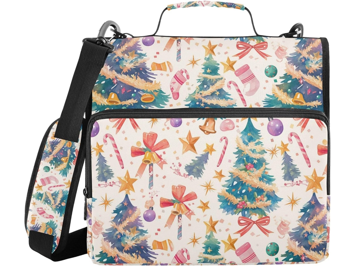 Pasta Com Zíper Em Formato De Árvore Natal, Alça De Ombro, Vários Bolsos, 3, 8cm 1, 5 Polegadas, 3 Carimbos, Portfólio