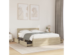 Vidaxl Estrutura Cama C/ Cabeceira Derivados Madeira Carvalho Sonoma
