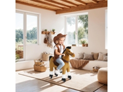 Tectake Cavalo De Baloiço Com Rodas, Pelúcia, Design Realista, Castanho Claro