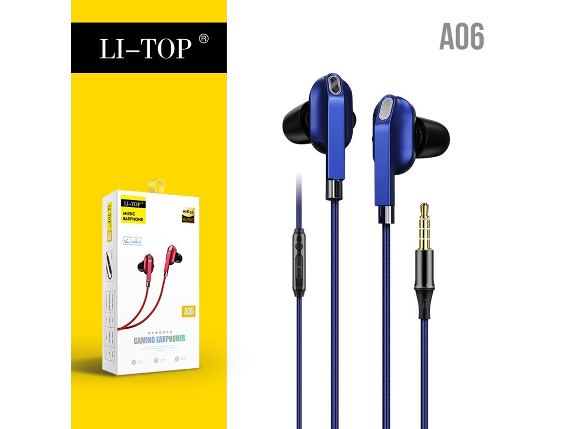 Auriculares A06 para Celular com Altr Estéreo com Cancelamento de Ruído e Universais com Microfone e Conector de 3,5 Mm Azul