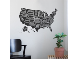 Laxiscreed Adesivo Mapa Dos Eua Para Decoração De Quarto E Sala, Preto