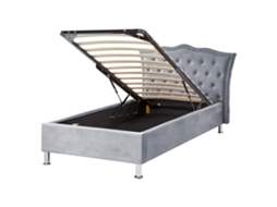 Cama Baú Estofada Chesterfield Em Veludo Beliani Metz De Veludo Cinzento 90x200