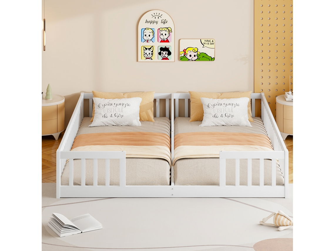 Cama Infantil Com Grades 90x200 Cm Pinho Branco Minimalista Sem Colchão