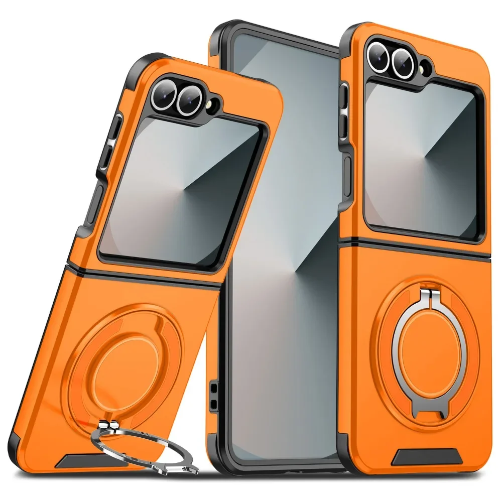 (laranja, Galaxy Z Flip7) Capa De Luxo Em Couro Magnético Com Rotação De 360° E Suporte De Anel, Capa Protetora Rígida