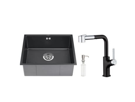 Pia 50X43X19 Cm em Aço Inoxidável com Torneira de Cozinha Giratória 360 Dispensador de Sabão e Conjunto de Drenagem AURALUM MAX