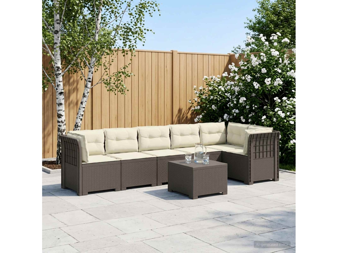 Vidaxl Sofá De Jardim Para 6 Pessoas Com Almofadas Aparência De Rattan
