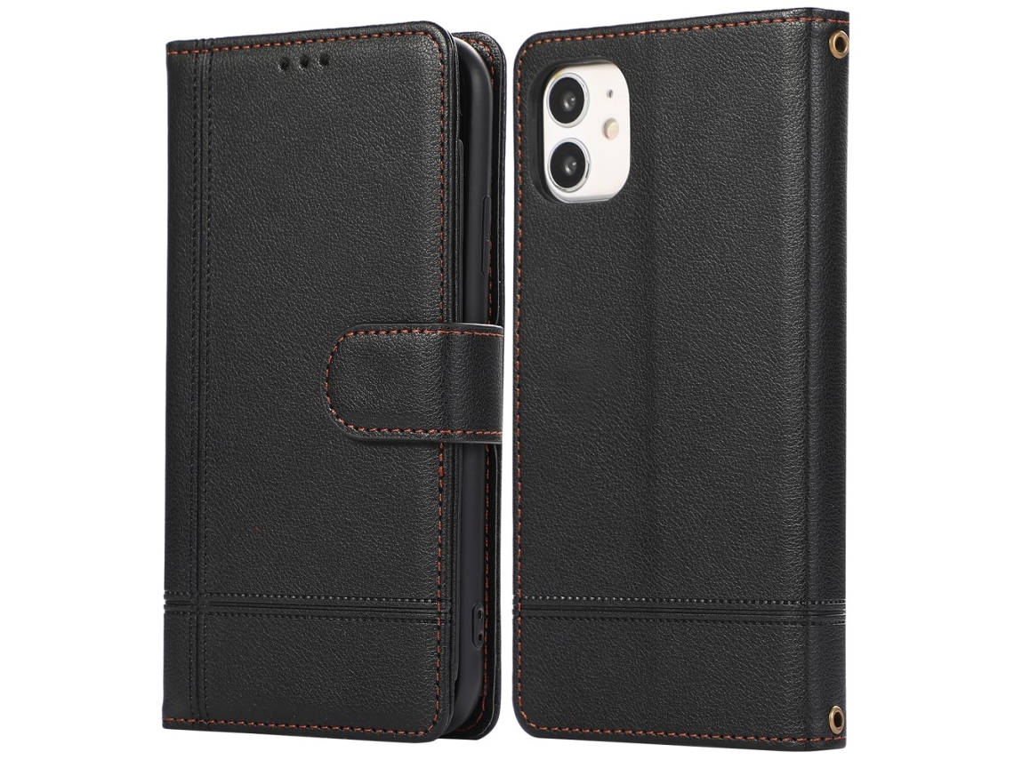 Capa Queda Pega Para Iphone 11 Pele Sintética Preto