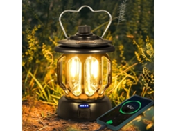 Lâmpada De Acampamento Recarregável Usb Led Preta Vintage Com Luz Branca Quente Regulável, 5200mah, Banco De Energia Para Acampame Aquaforge