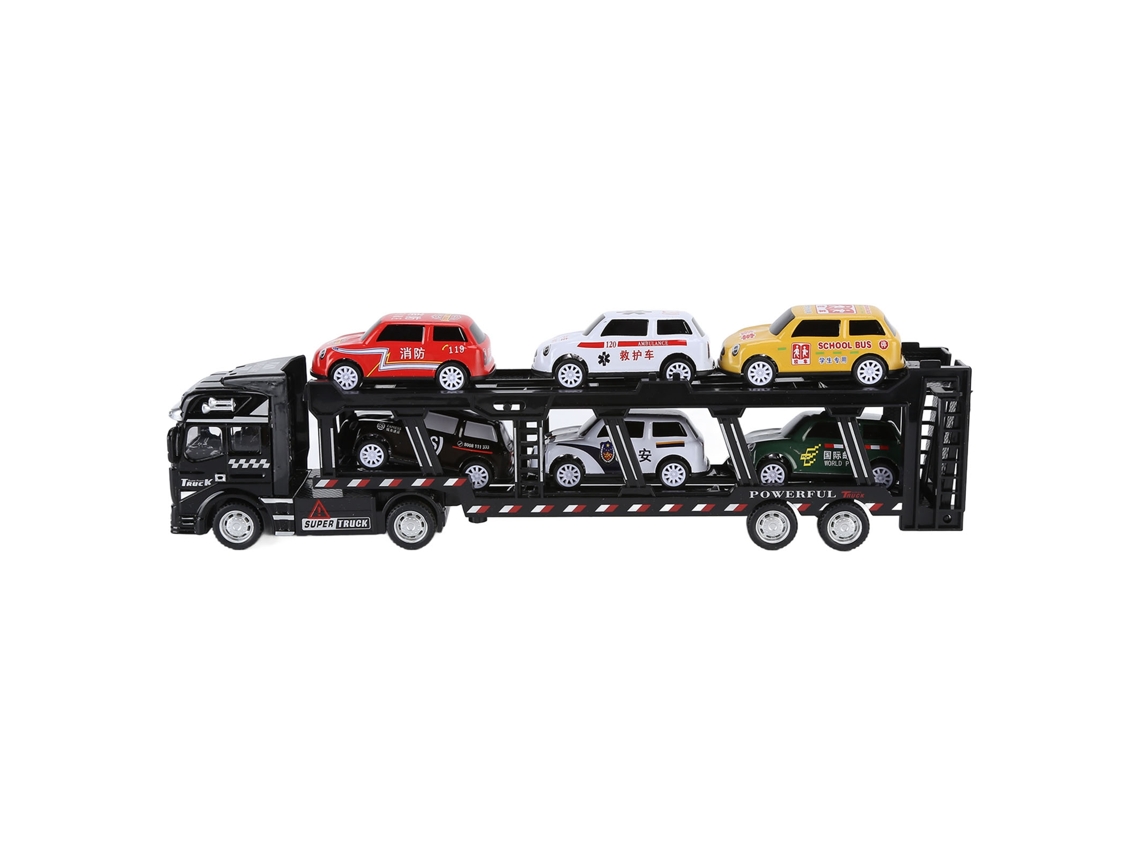 Ats modelo de Camión Transportador de Coches de Aleación Desmontable para Niños Simulación Negro 6 Coches Juguete