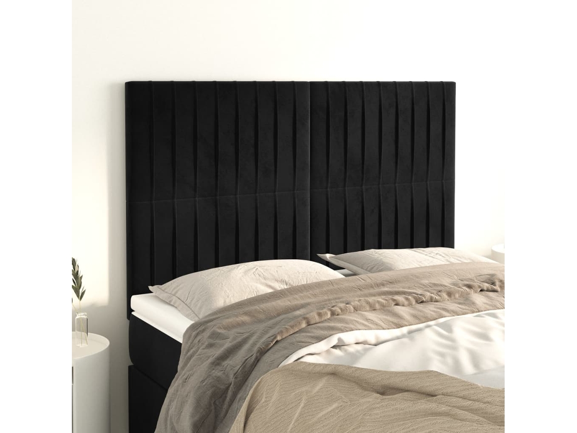 Vidaxl Cabeceira Preta 144x5x118/128 Cm Veludo
