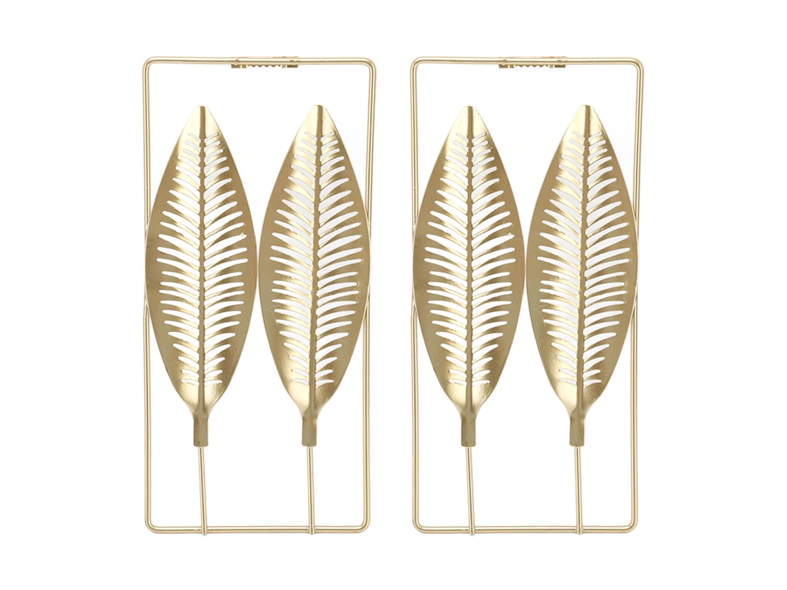 2pcs Escultura de Parede Dourada em Metal com Moldura para Sala Quarto Escritório