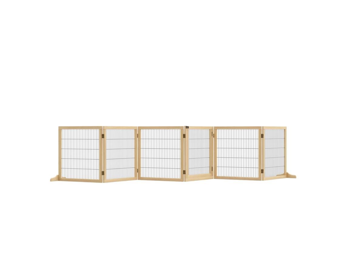 Barreira de Segurança Dobrável de Madeira para Escadas e Portas com Suporte em Pé 432x36x70 Cm Natural Ge