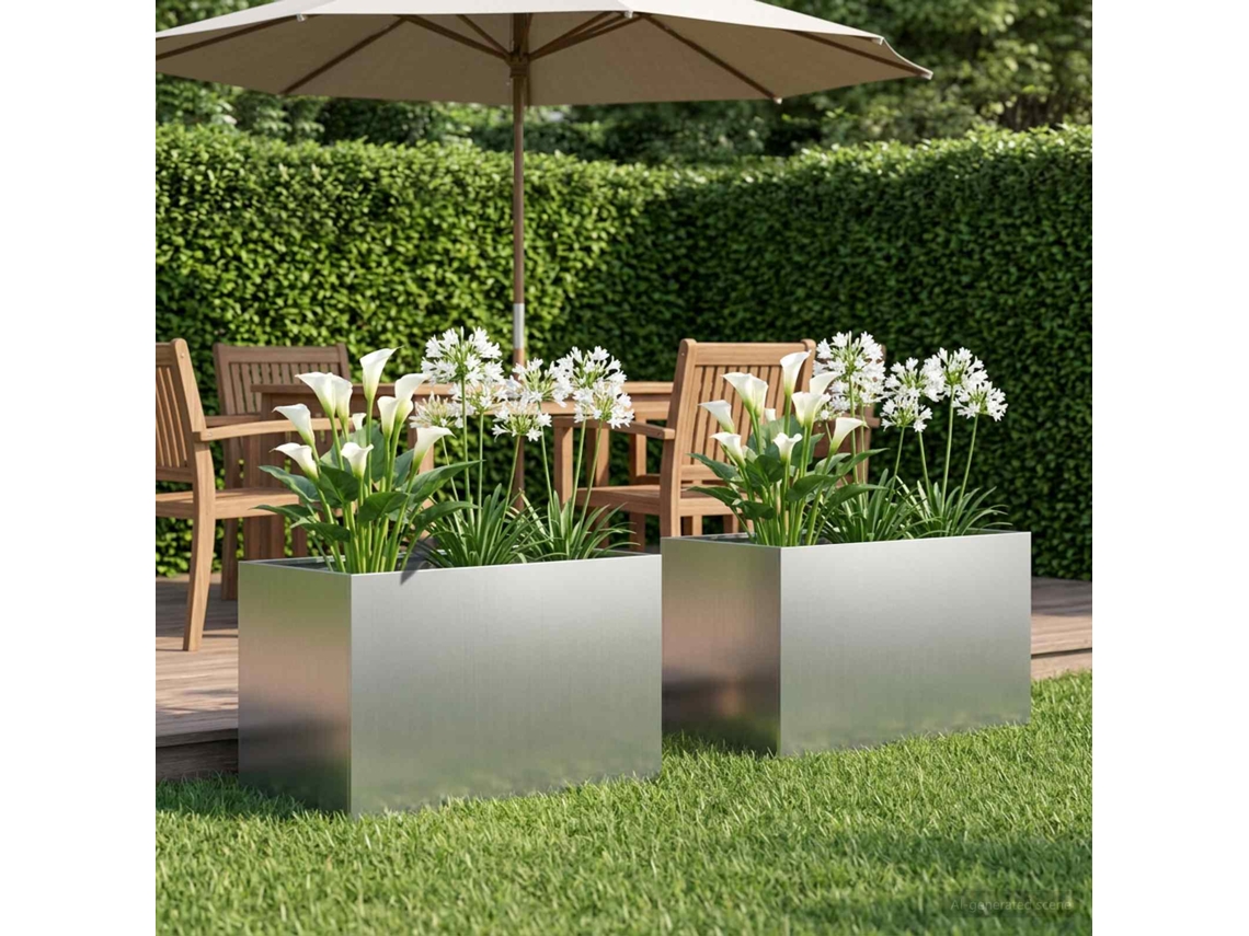 Vidaxl Vaso De Jardim 2 Unid. Prateado 50 X 40 X 40 Cm Aço Galvanizado
