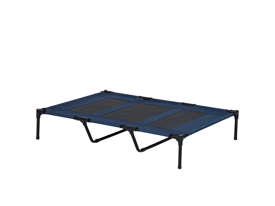 Cama De Estimação Elevada Gatos Com Tecido Transpirável Para Dormir Relaxar Exterior Jardim Terraço 122x91x23cm Azul