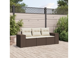 Vidaxl 3 Pcs Conjunto Sofás De Jardim Com Almofadões Vime Pe Castanho