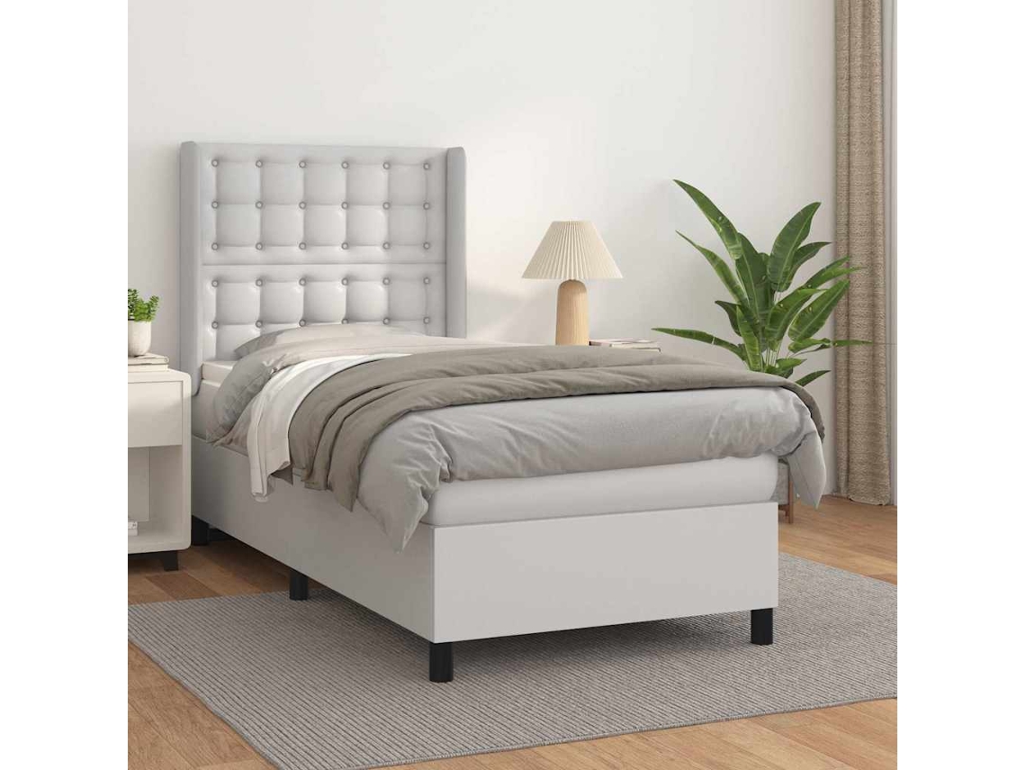 Vidaxl Cama Com Molas/colchão 90x200 Cm Couro Artificial Branco