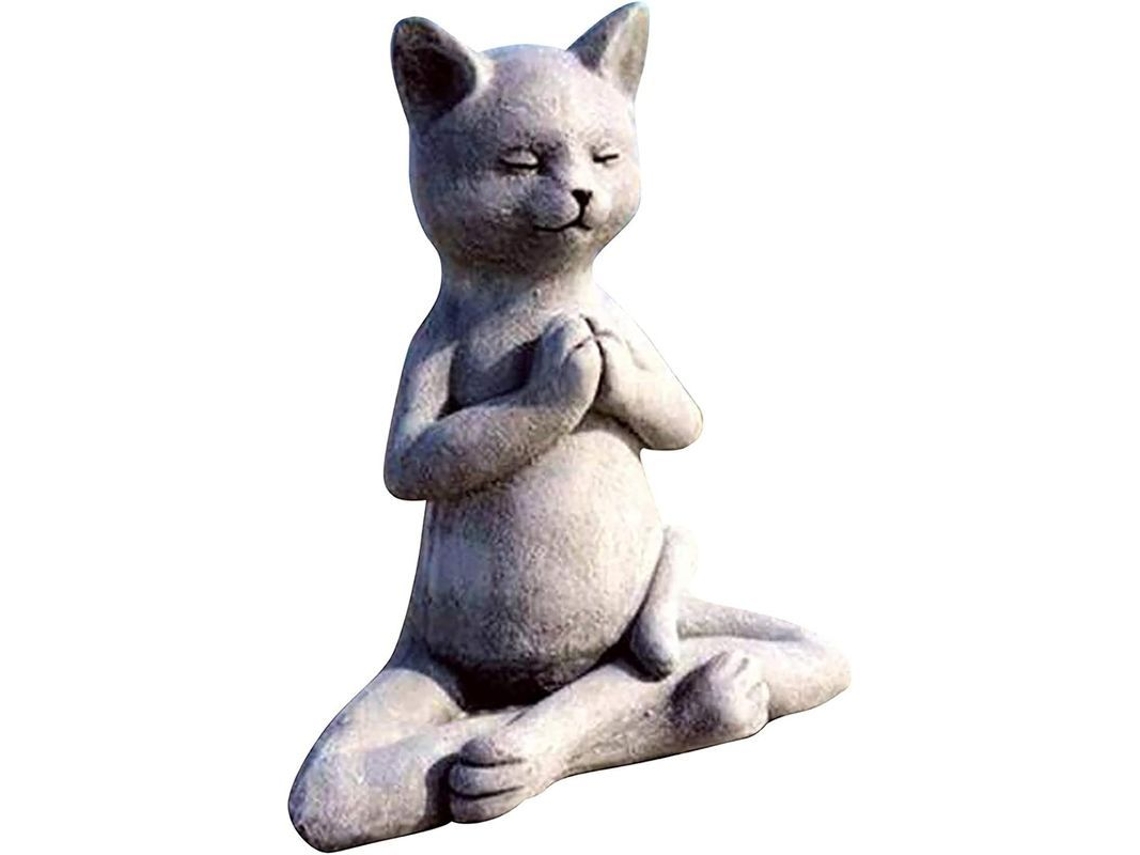 Escultura De Animal En Meditación Gato B 11.3x5.5x8cm Resina Decoración Jardín Zen Regalo