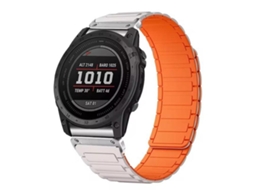 Bracelete Para Garmin (26mm) - Silicone Magnético - Três Contas Laranja Estelar + Conector Prateado