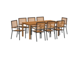 Conjunto 9 De Jantar Para Jardim Com Almofadas De Vidaxl Preto Madeira