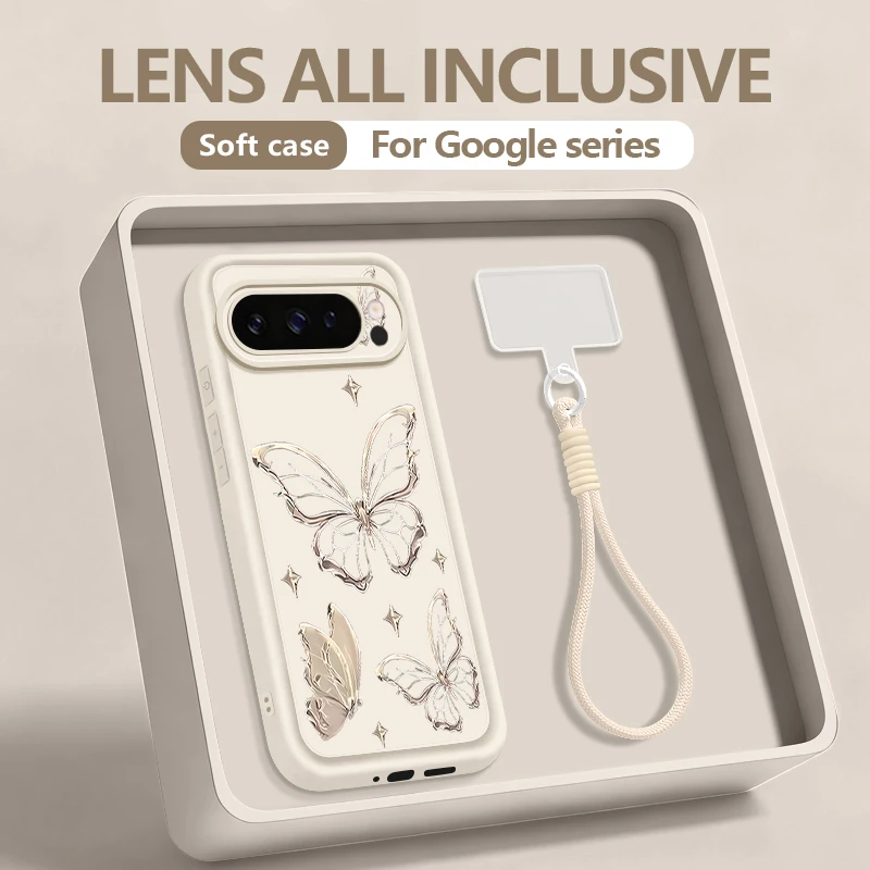 Capa Para Celular Google Pixel 7a Com Estampa Retrô De Borboletas (cor Off-white), Pulseira De Tpu Macia.