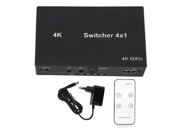 Comutador Hd Multimedia 4x1 com Controle de Mouse, Teclado e IR, 4kx2k