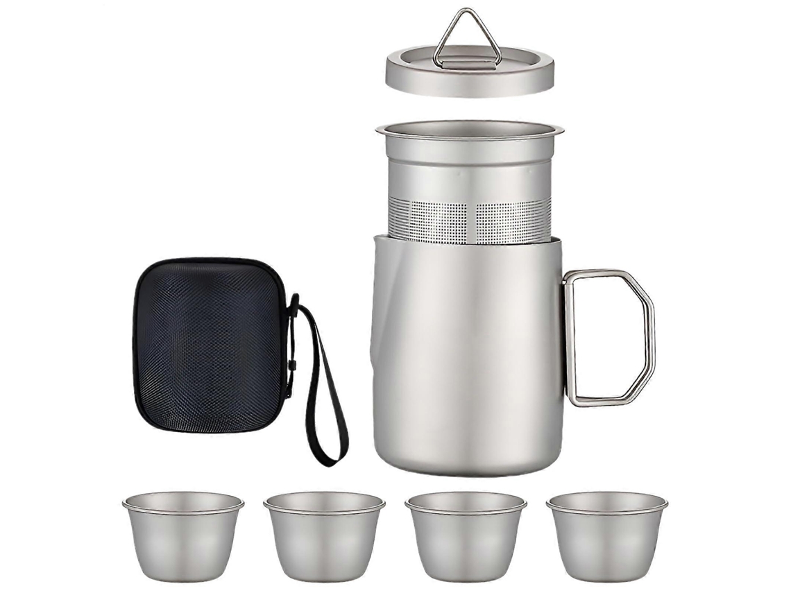 Conjunto De Chá Portátil Com Bule De Titânio, Xícaras E Infusor Removível Para Camping, Piquenique E Uso Doméstico.